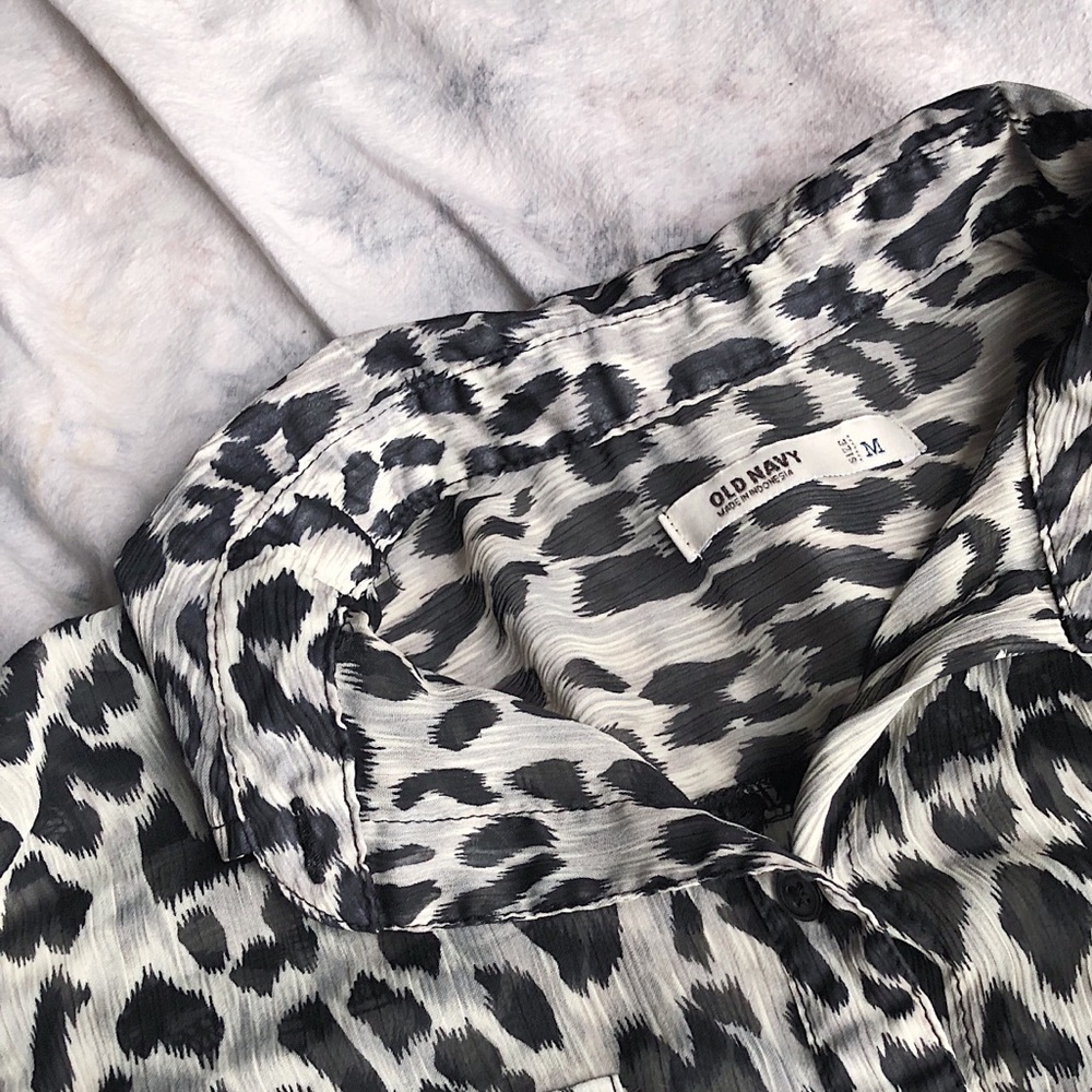 Sheer, Black, White, Grey, Button Down Blouse